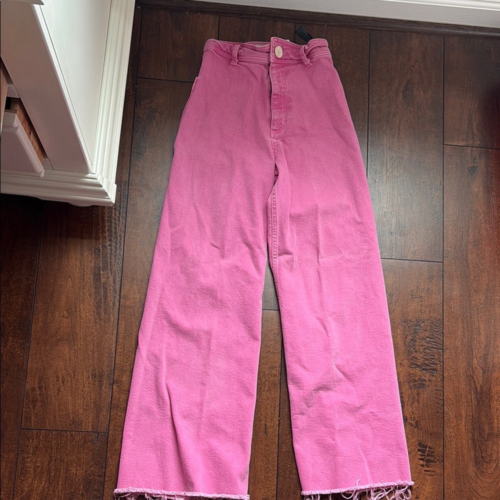 Zara Marine Straight Pink Wide-Leg Jeans